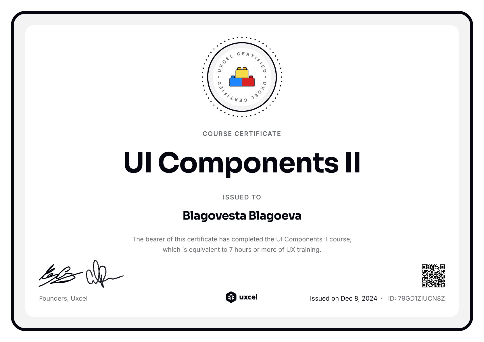 Blagovesta Blagoeva's certificate